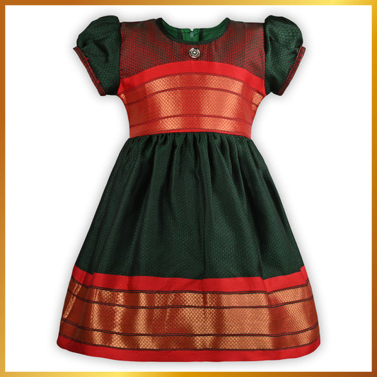 Girls Silk Traditional Zari Border Dress