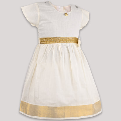 Girls Onam Dress with Bow Design