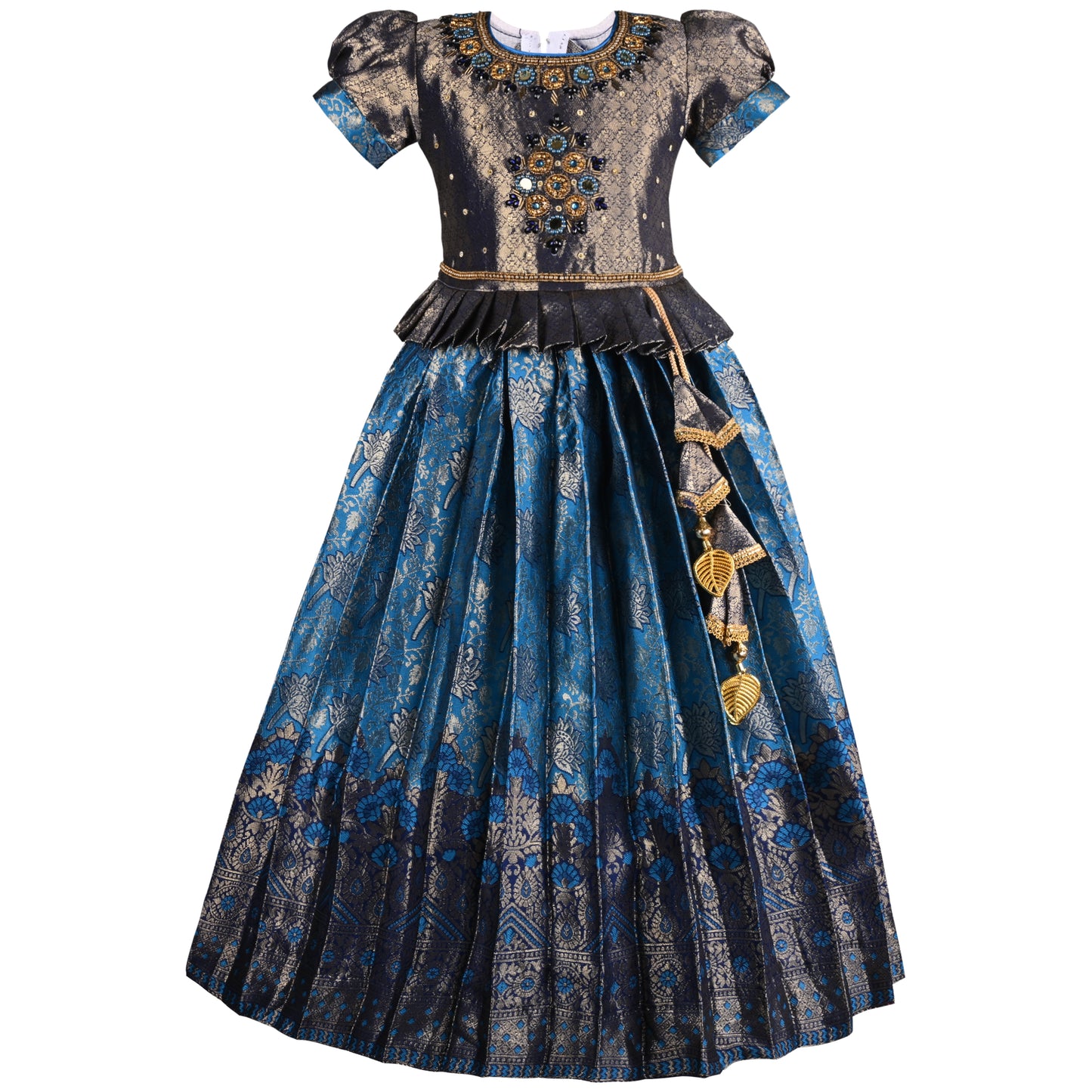 Girls Woven Design Pleated Ethnic Dress