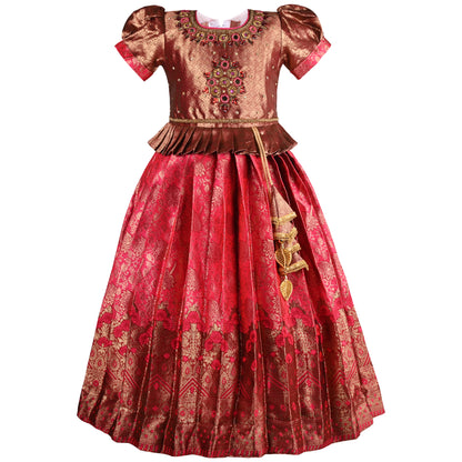 Girls Woven Design Pleated Ethnic Dress