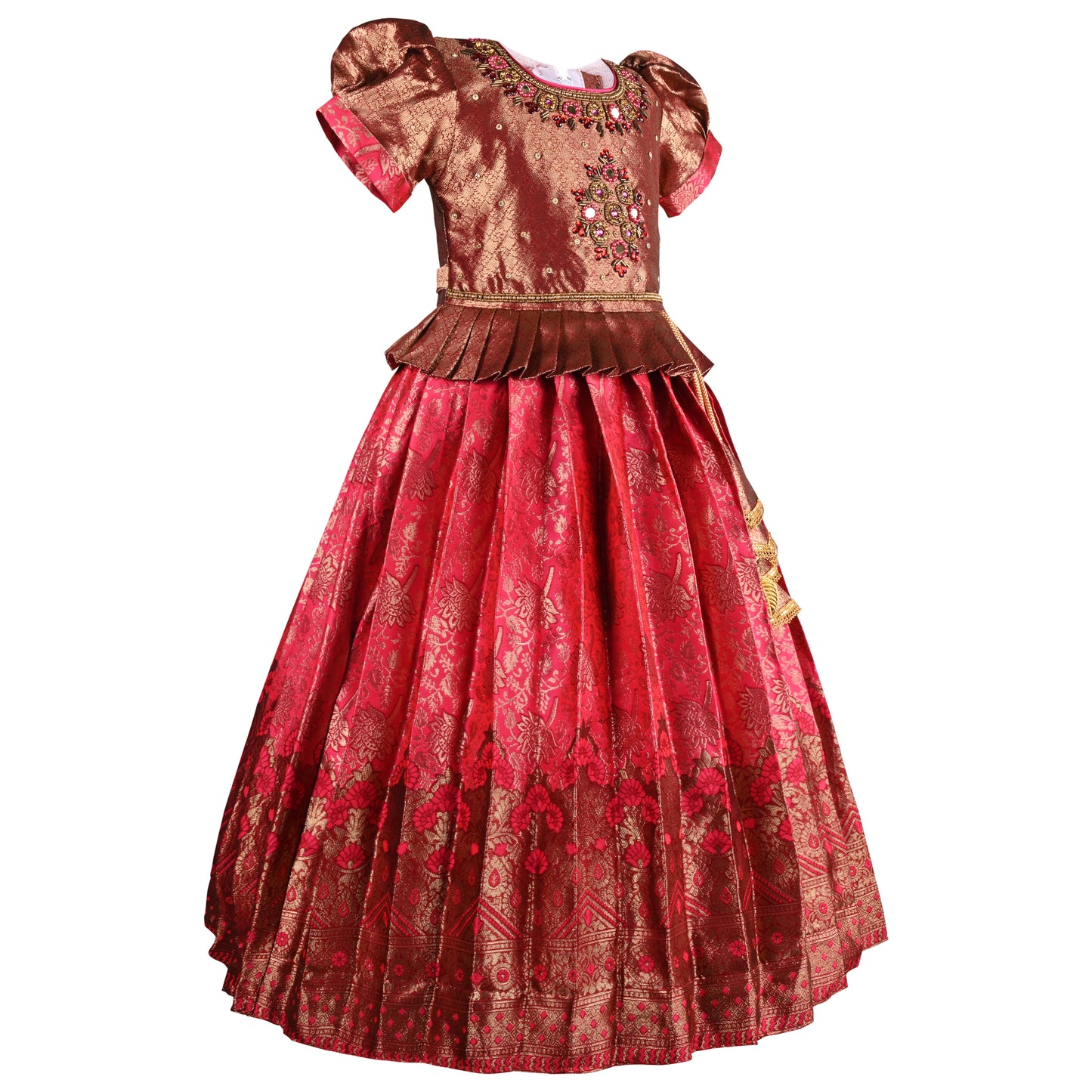 Girls Woven Design Pleated Ethnic Dress