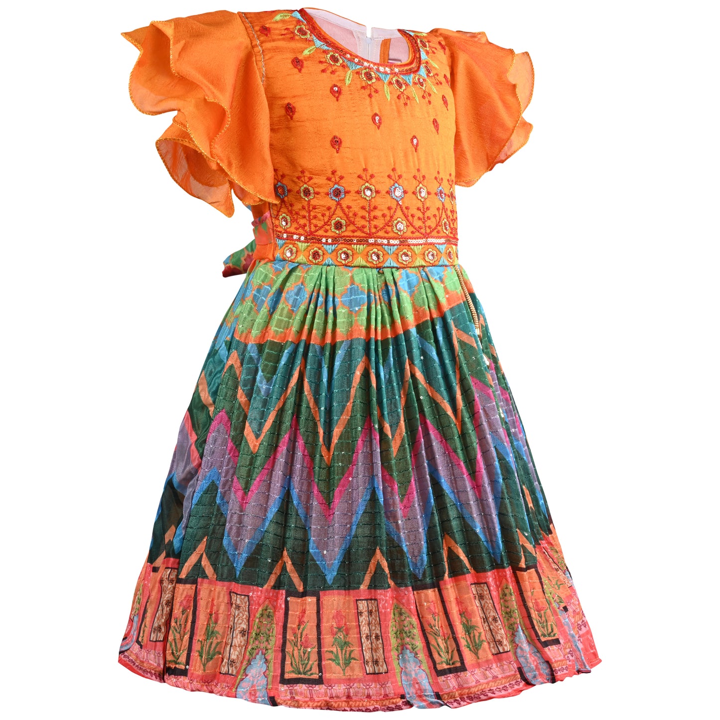 Girls Chevron Printed Ethnic Dress