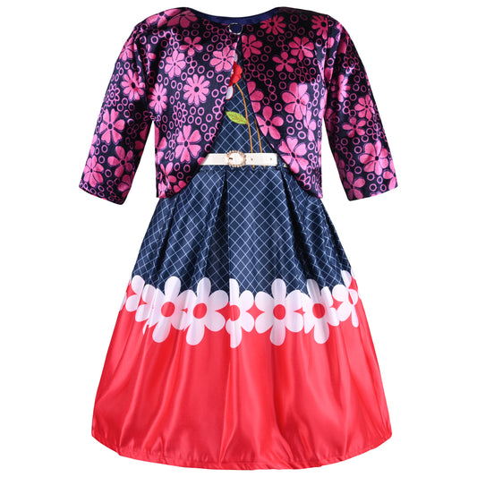 Girls Full Sleeve Floral Print A-Line Frock Dress