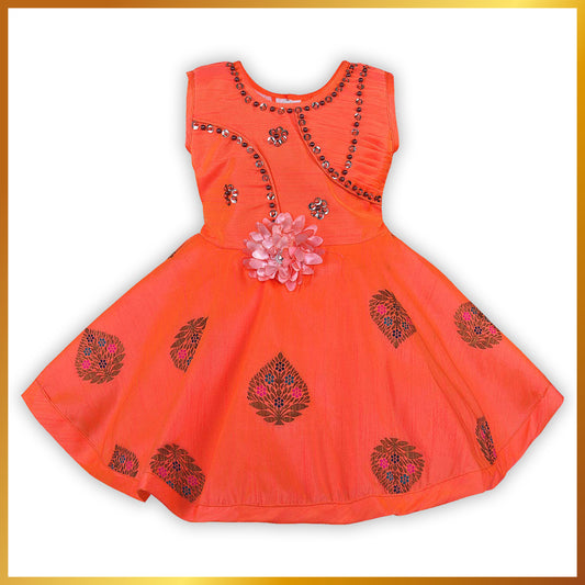 Girls Ethnic Printed Embroidered Dress