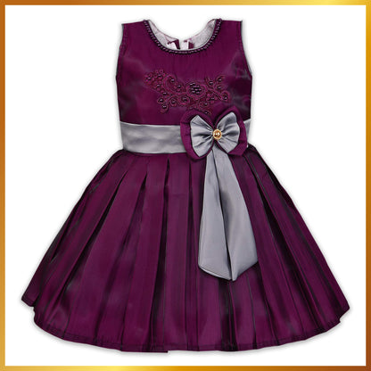 Girls Party Wear Frock Dress With Bow Designed