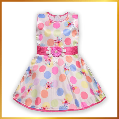 Pink Polka Dots Flower Detail Dress