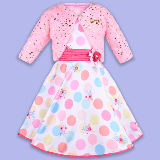 Pink Polka Dots Flower Detail Dress