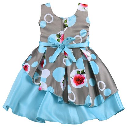 Girls Floral Printed A-line Satin dress