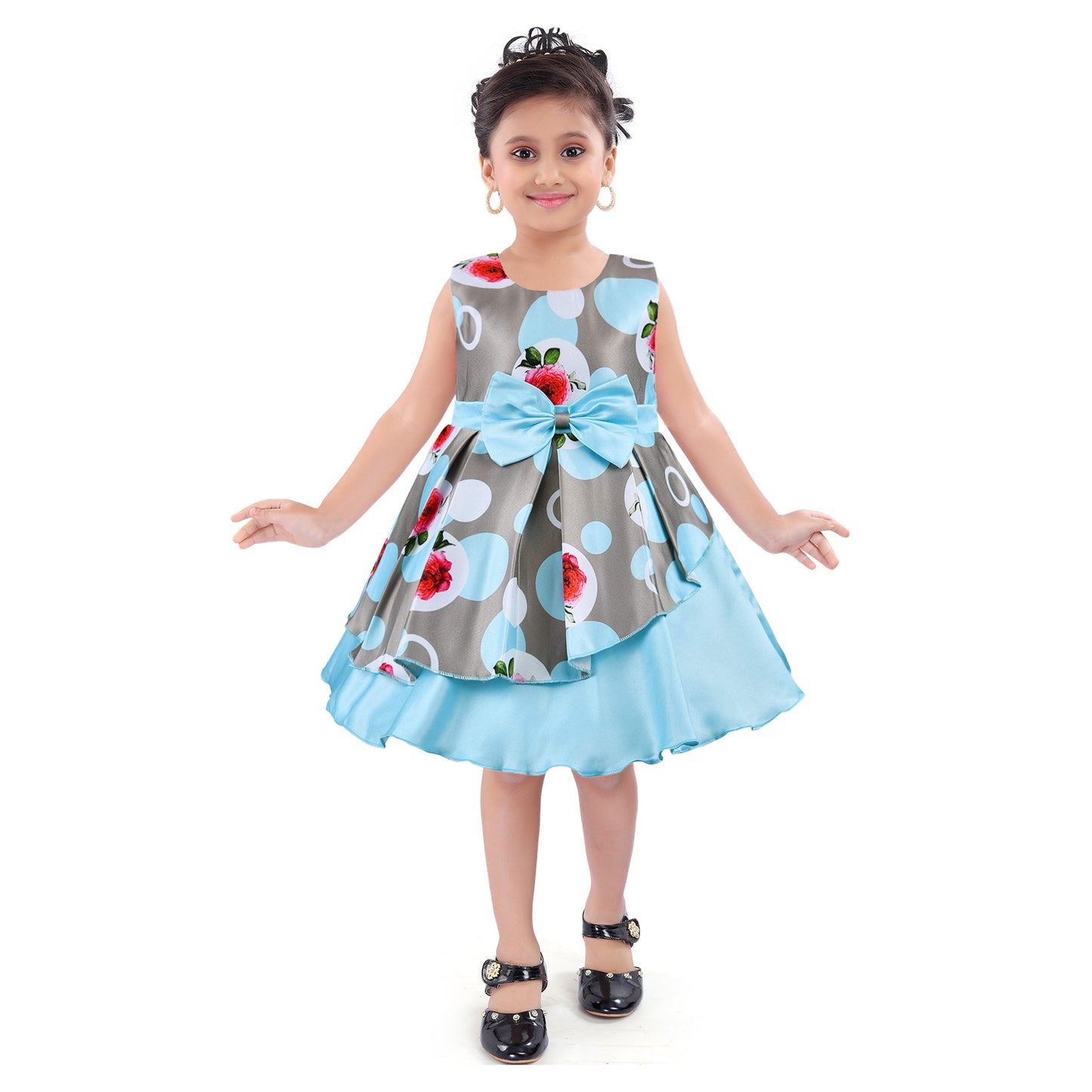 Girls Floral Printed A-line Satin dress