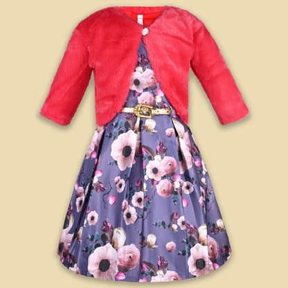 Girls Full Sleeve Fit and Flare Flower Print Frock Dress