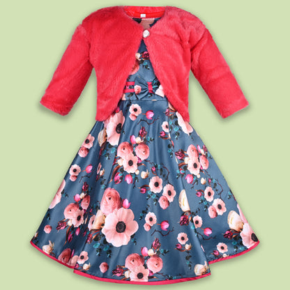 Girls Full Sleeve Floral Print A-Line Frock Dress