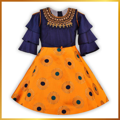 Girls Embroidered Fit and Flare Ethnic Dress