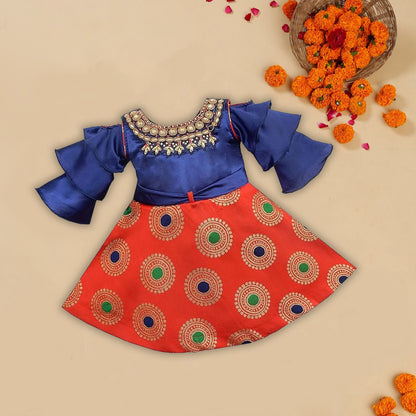 Girls Embroidered Fit and Flare Ethnic Dress