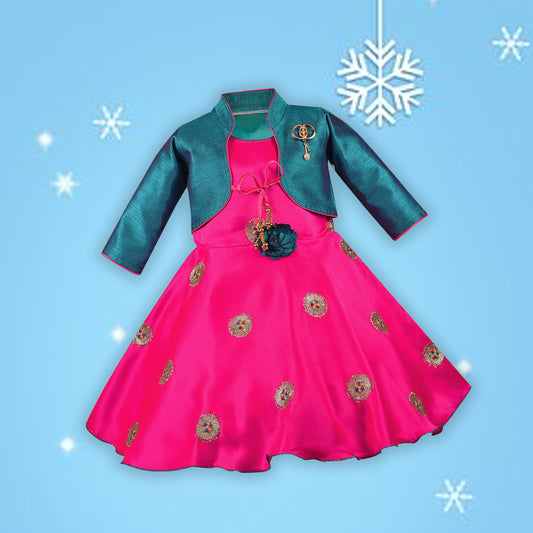 Girls Floral Embroidered Fit and Flare Dress