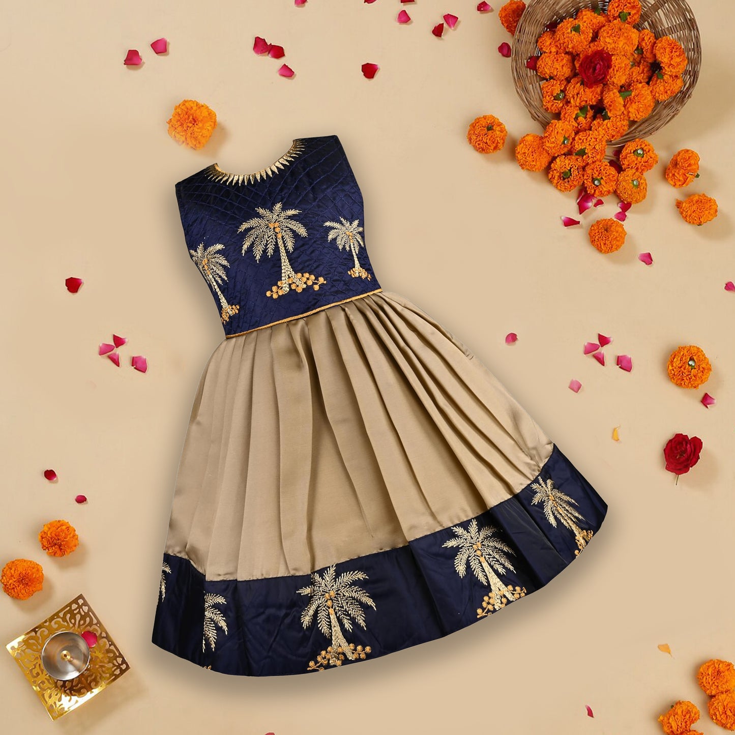 Baby Girls Silk Embroidered Ethnic Frock Dress