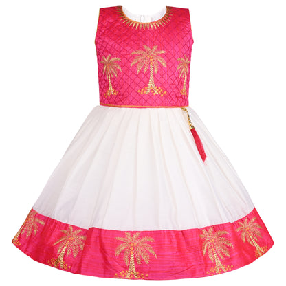 Baby Girls Silk Embroidered Ethnic Frock Dress