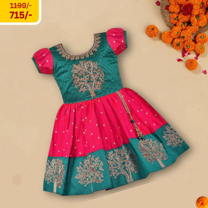 Baby Girls Silk Embroidered Ethnic Frock Dress