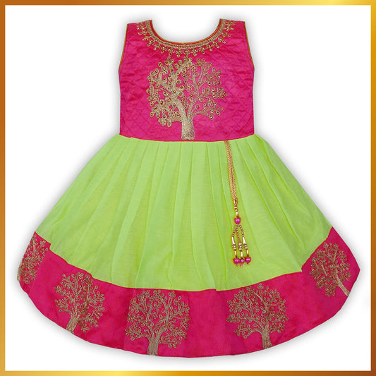 Baby Girls Silk Embroidered Ethnic Frock Dress