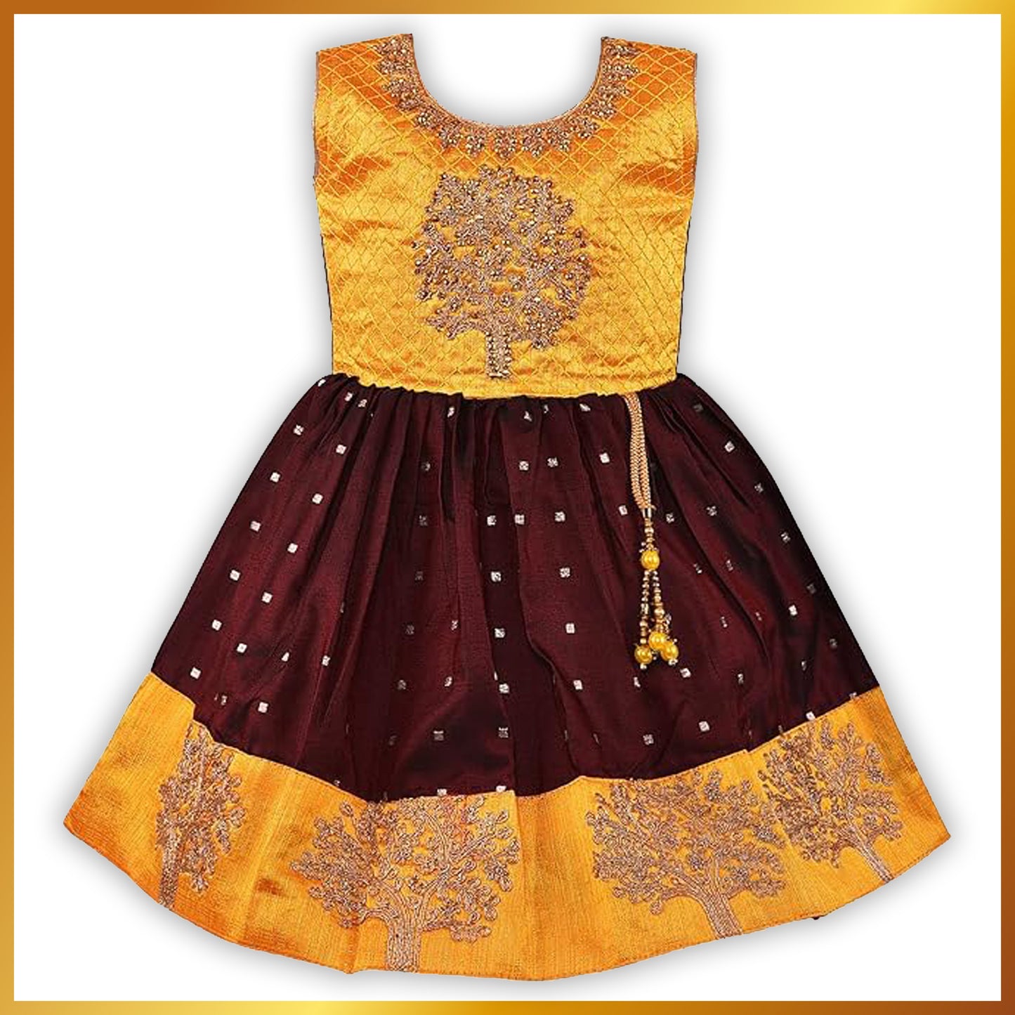 Girls Satin Silk Embroidered Ethnic Dress