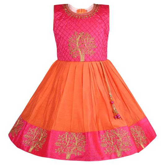 Baby Girls Silk Embroidered Ethnic Frock Dress