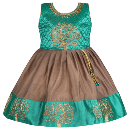 Baby Girls Silk Embroidered Ethnic Frock Dress