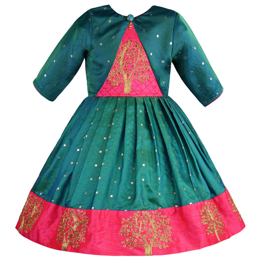 Girls Embroidered Ethnic Dress With Ethnic Jacket