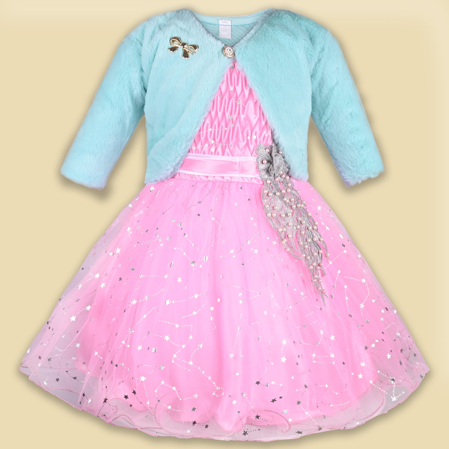 Girls Party Wear Dress With Winter Jacket