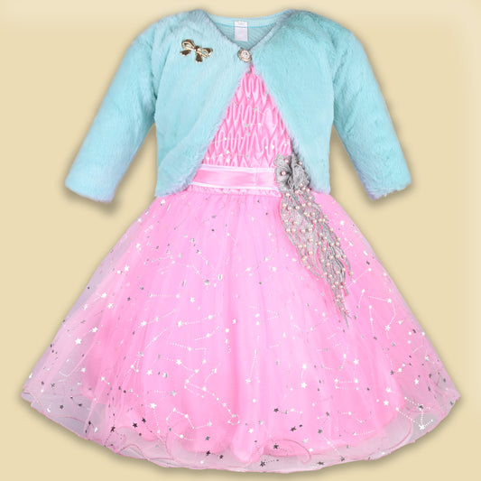 Girls Party Wear Dress With Winter Jacket