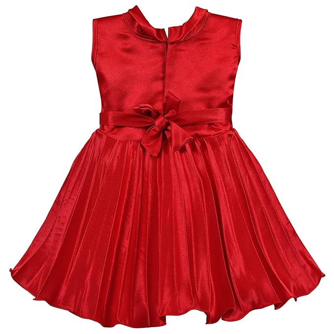 Girls No Sleeve Solid Pleated Frock Dress