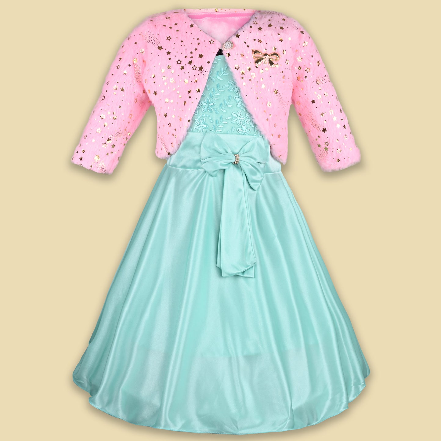 Girls Satin Dress With Winter Jacket