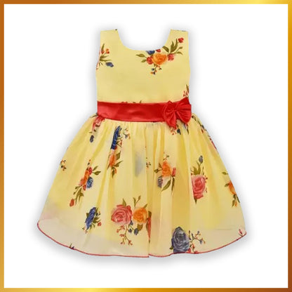 Yellow Floral Printed Bow Dress