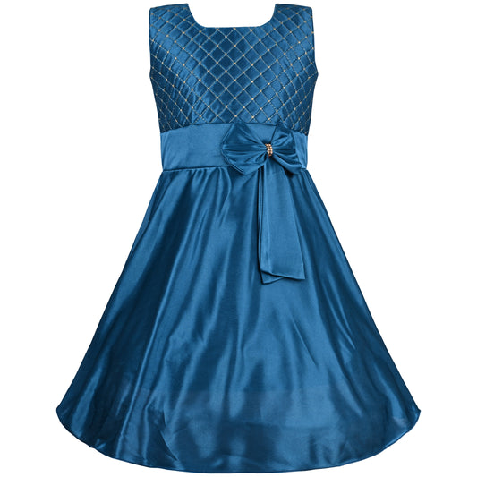 Girls Solid Pleated A-Line Sleeveless Frock Dress