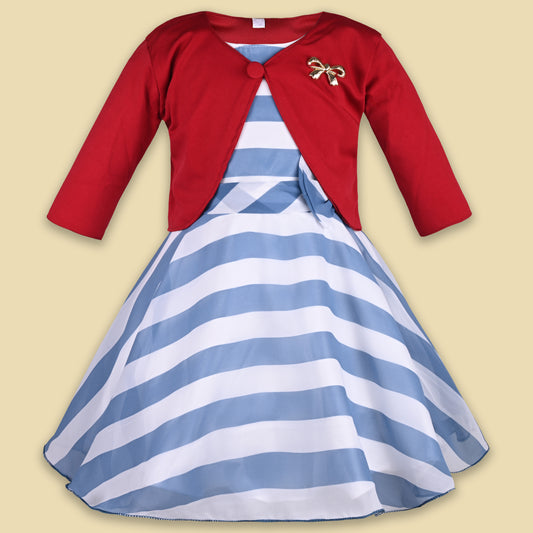 Girls Striped Dress With Jacket