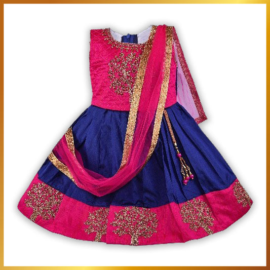 Girls Embroidered Fit and Flare Dress With Dupatta