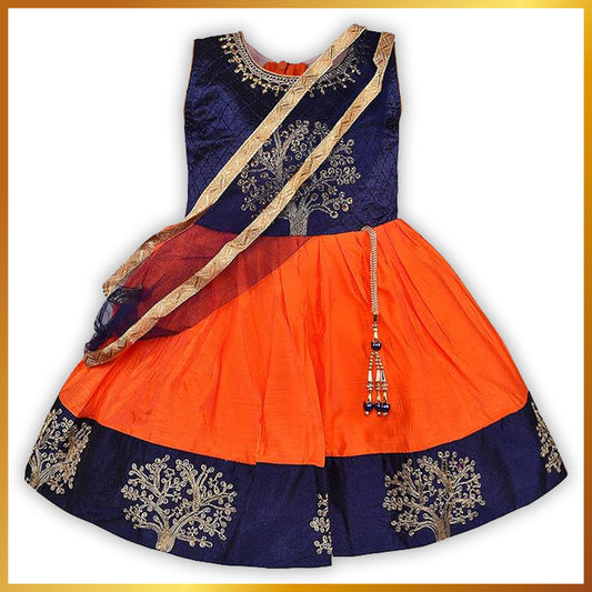 Girls Embroidered Fit and Flare Ethnic Dress