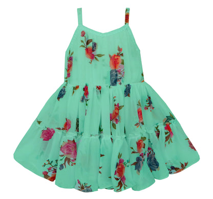 Girls Floral Printed Strappy Dress