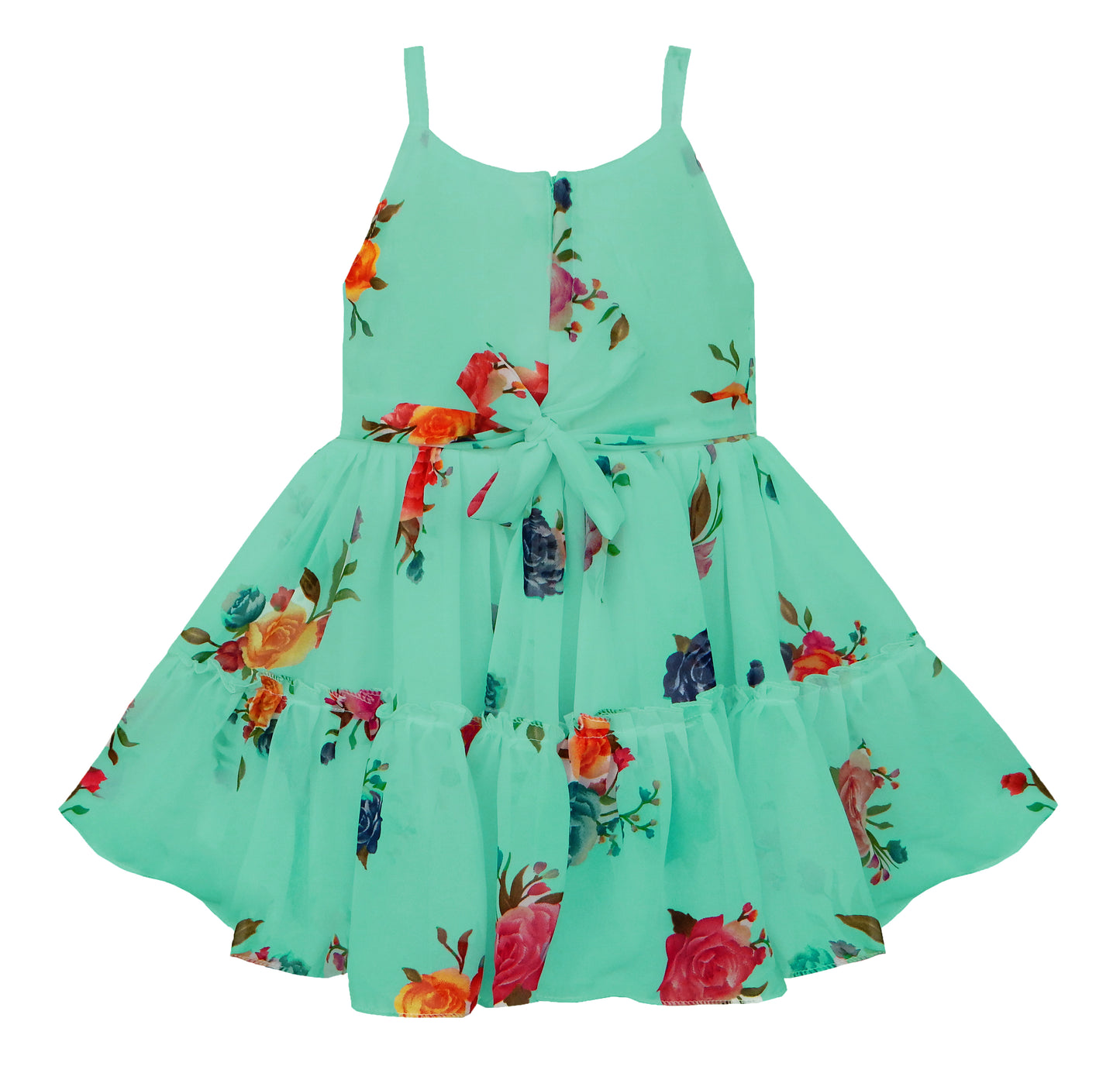 Girls Floral Printed Strappy Dress