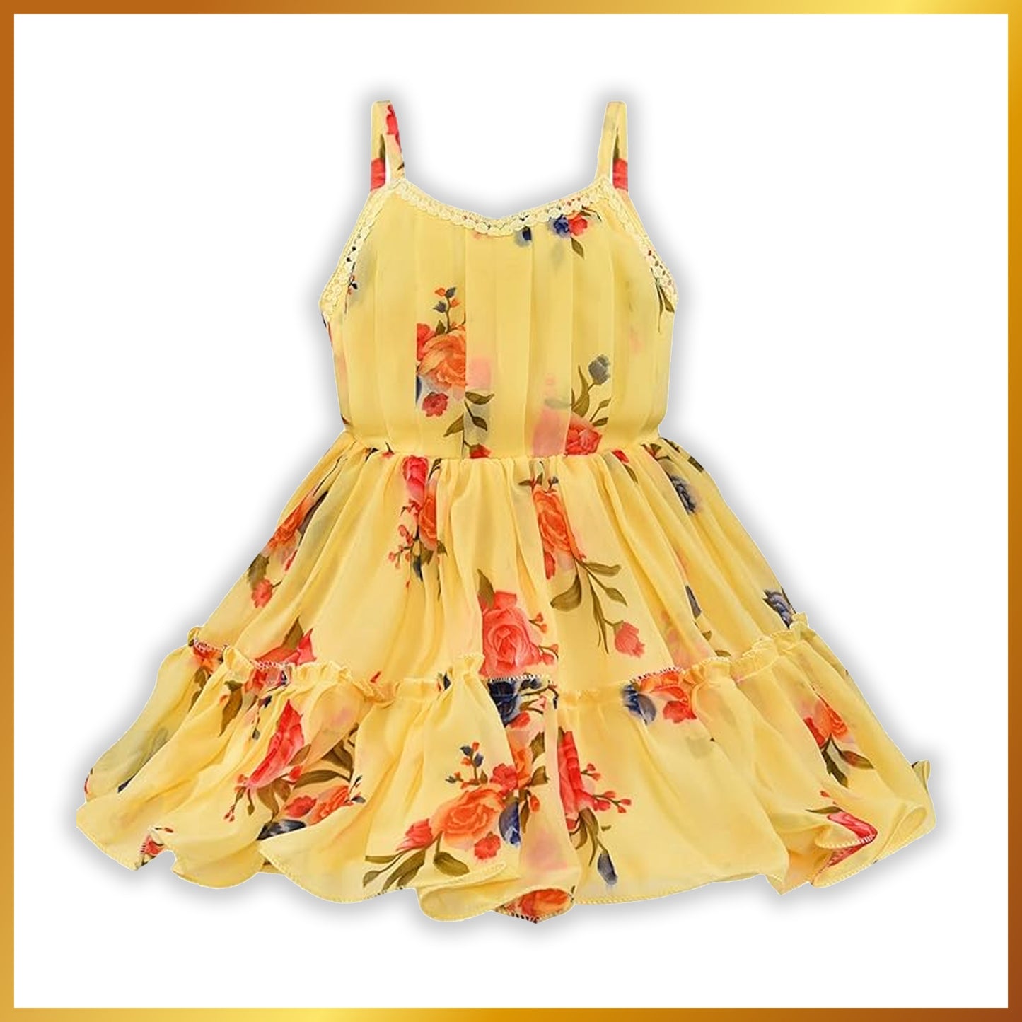 Girls Floral Printed Strappy Dress