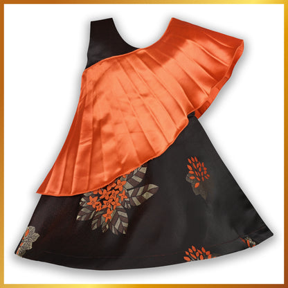 Orange Pleated A-Line Dress