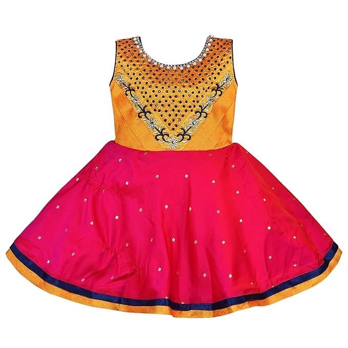 Girls Full Sleeve Embroidered Fit and Flare Frock Dress