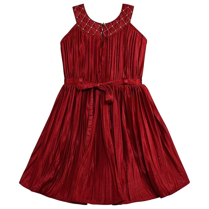 Girls Solid Fit and Flare Frock Dress