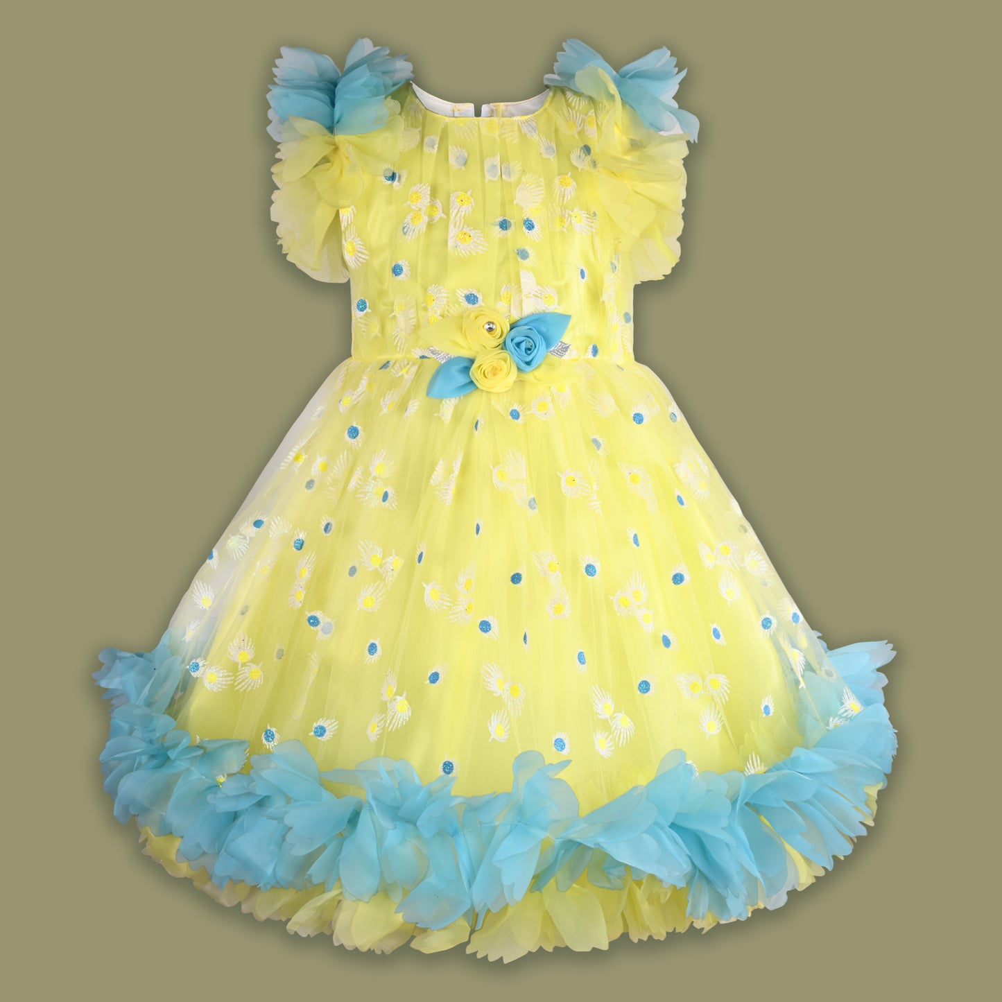 Girls Printed Flared Sleeve Tissue Fabric Frock Dress