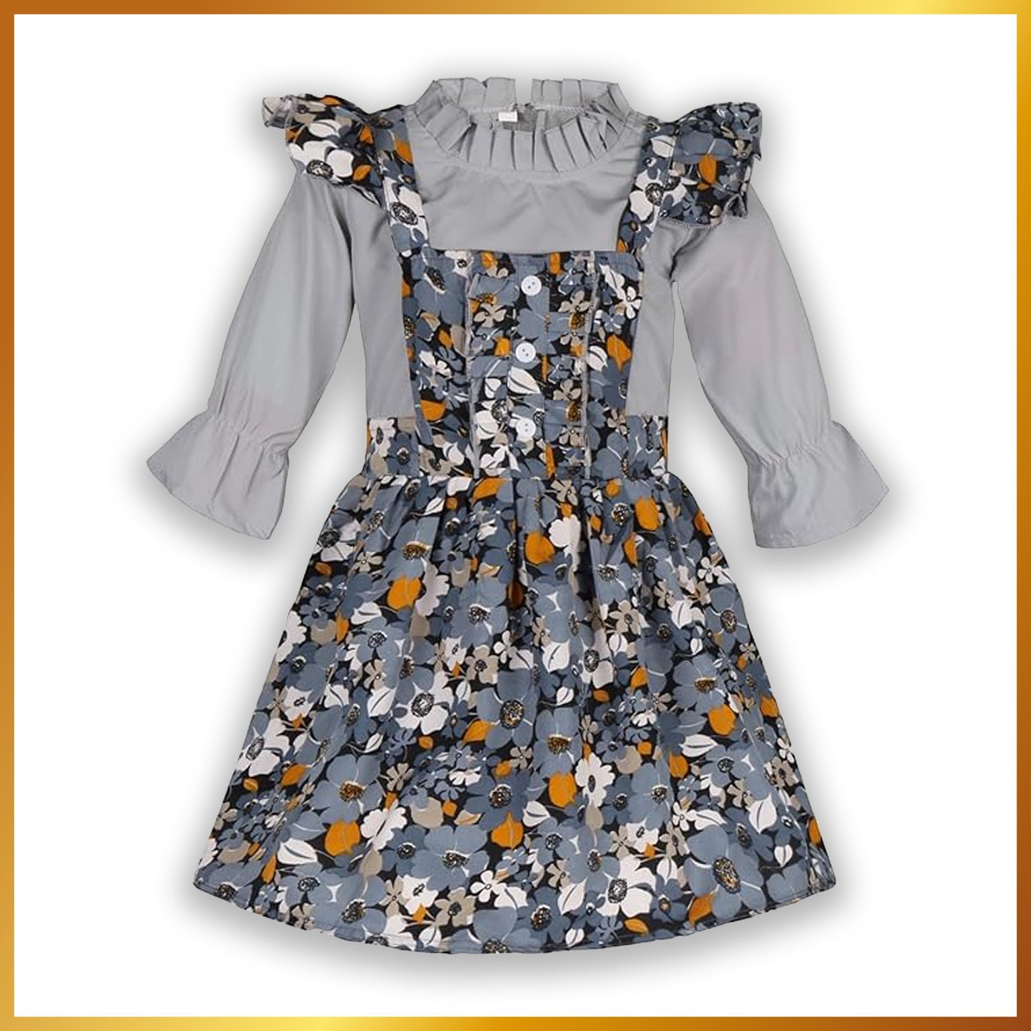 Grey Floral Printed Dungaree Dress