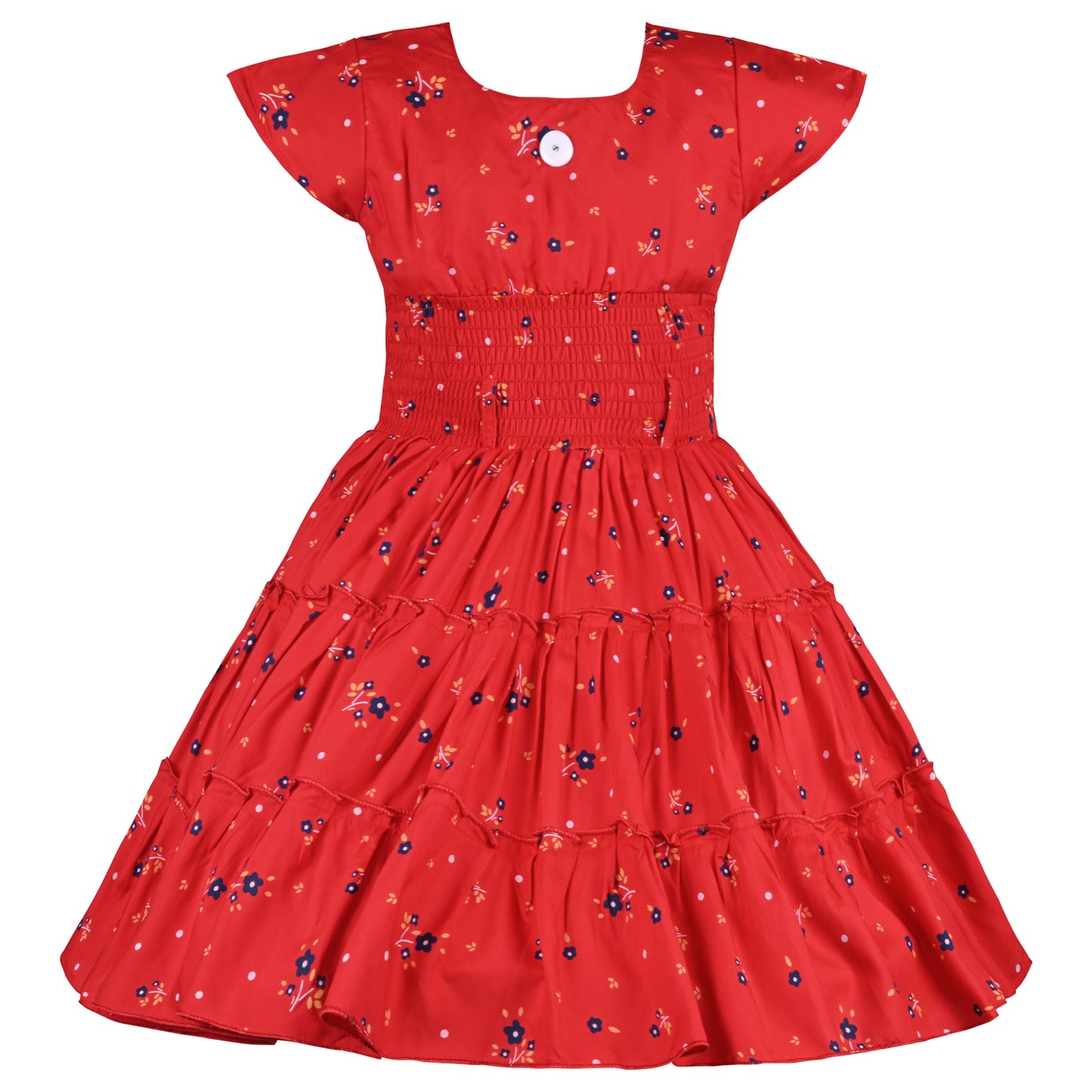 Girls Cap Sleeve Rayon Fabric A-Line Frock Dress