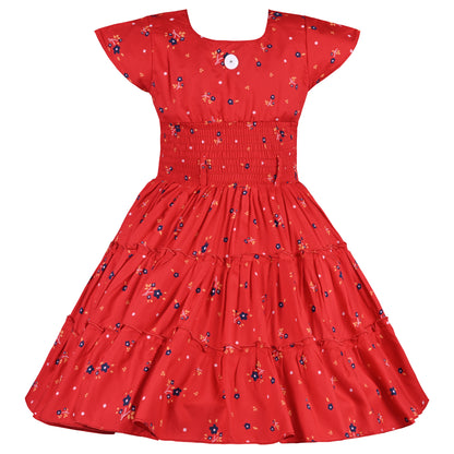 Girls Cap Sleeve Rayon Fabric A-Line Frock Dress