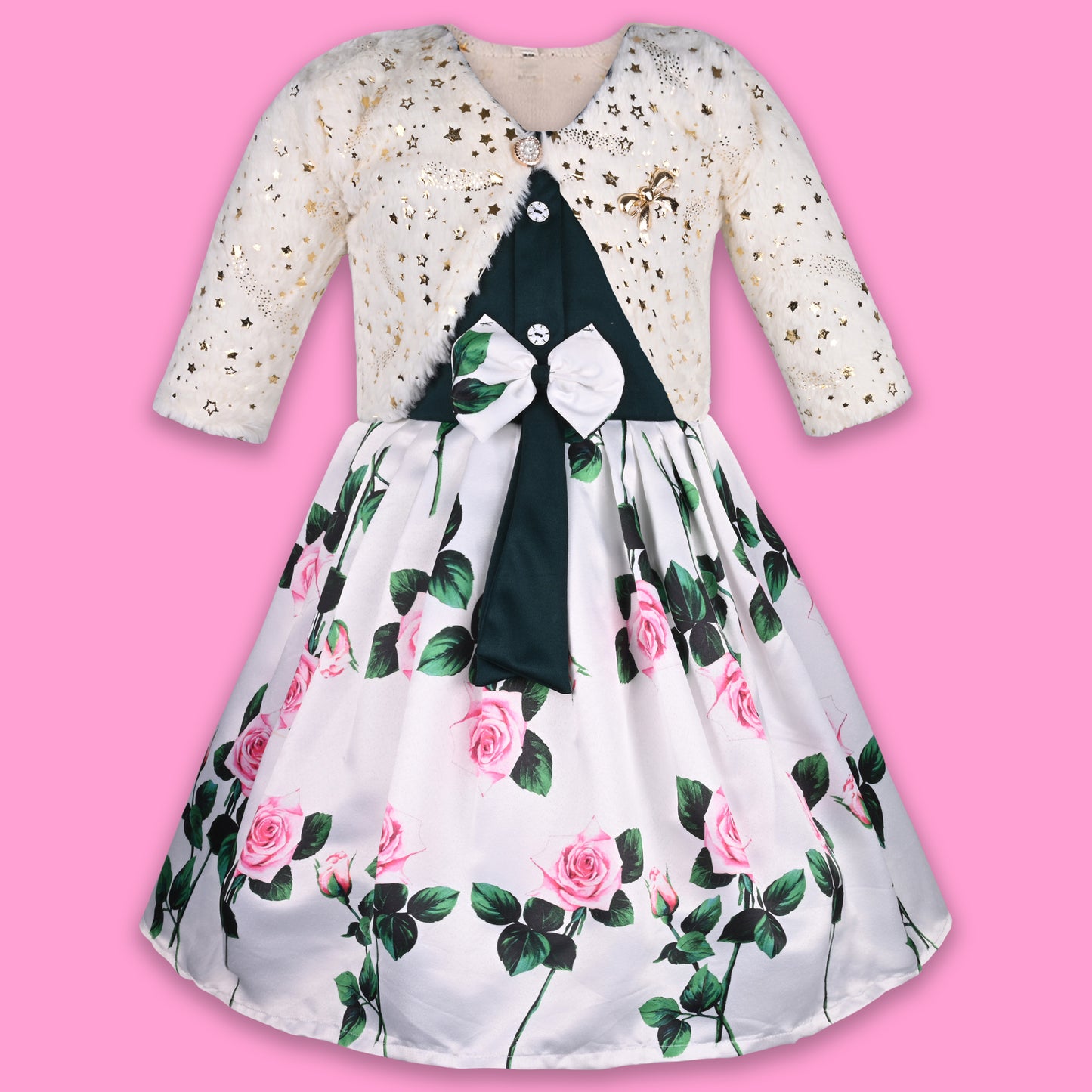 Girls Full Sleeve Floral Print Fit and Flare Frock Dress