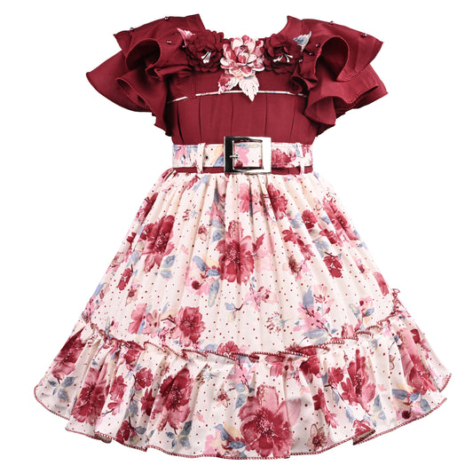 Girls Floral Print Fit and Flare Frock Dress