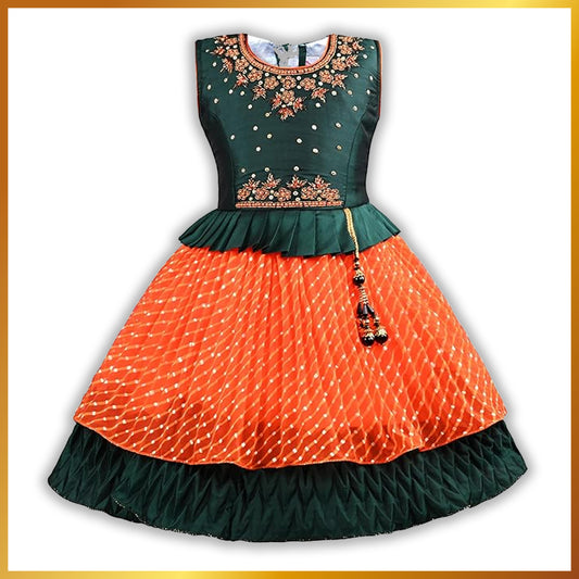 Girls Embroidered Layered Ethnic Dress