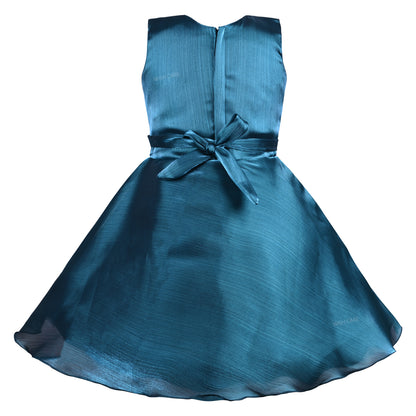 Girls Solid Pleated Satin Fit and Flare Frock Dress