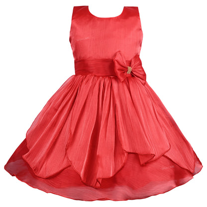 Girls Solid Pleated Satin Fit and Flare Frock Dress